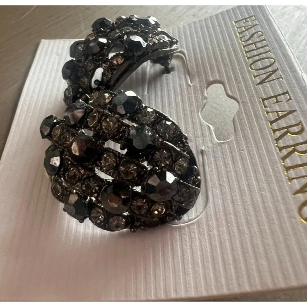Black Crystal Rhinestone Stud Earrings Dark Glam Smoky Sparkle Gothic Edgy Moody